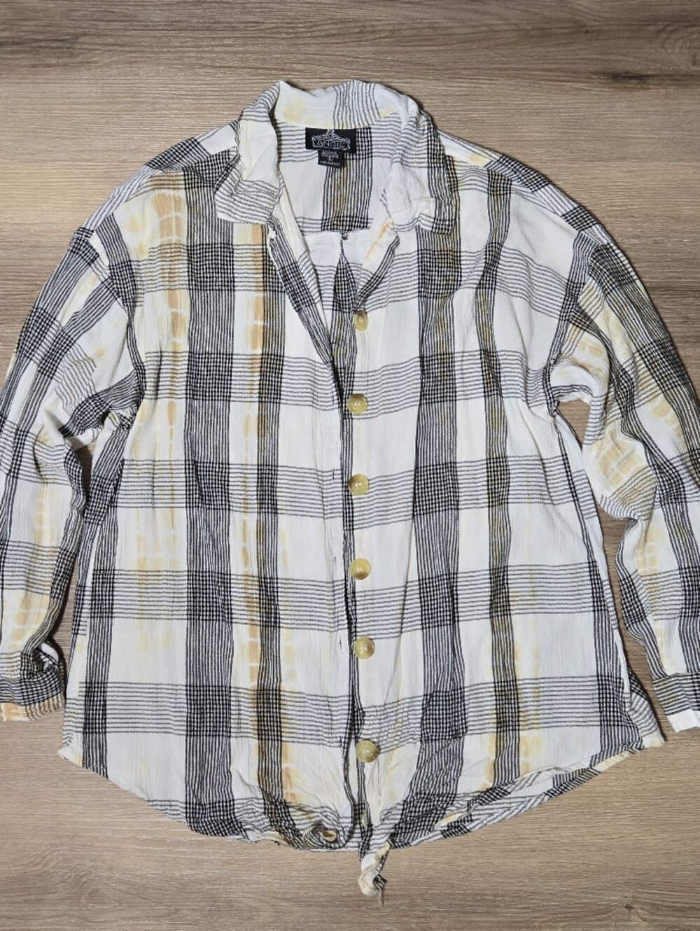 Angie Plaid Button-Down Shirt in Ivory, Black & Yellow